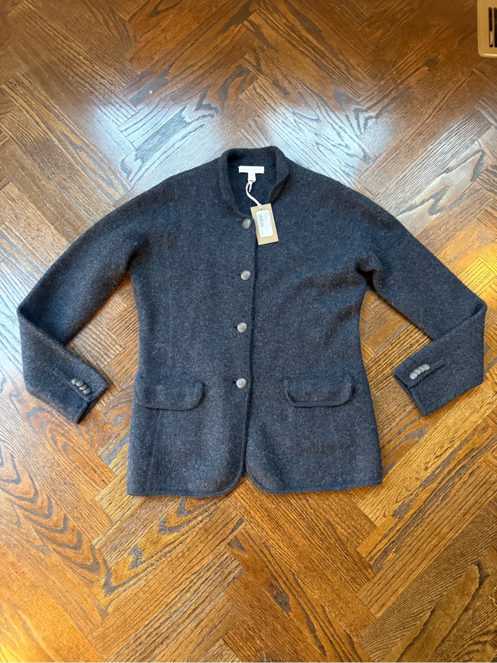 NWT ANN MASHBURN Tyrolean Charcoal Wool Button-Front Blazer Jacket